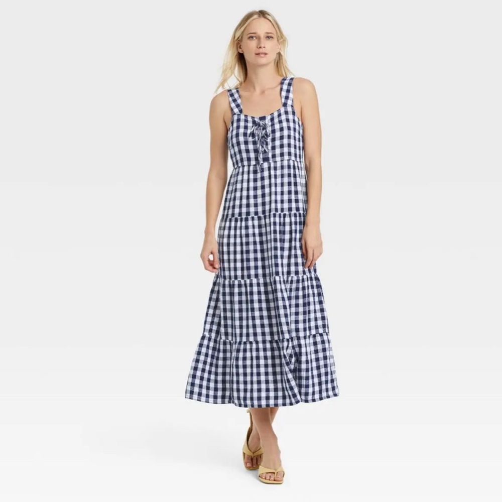 Navy Gingham Who What Wear Dress - Size Medium